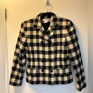 CHAUS Lambswool Blend Black and Cream Checkered Lined Blazer Jacket Sz 4 Petite